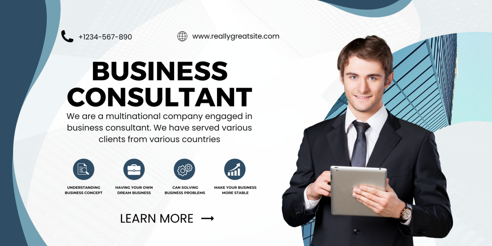 White Blue Modern Professional Business Consultant Banner